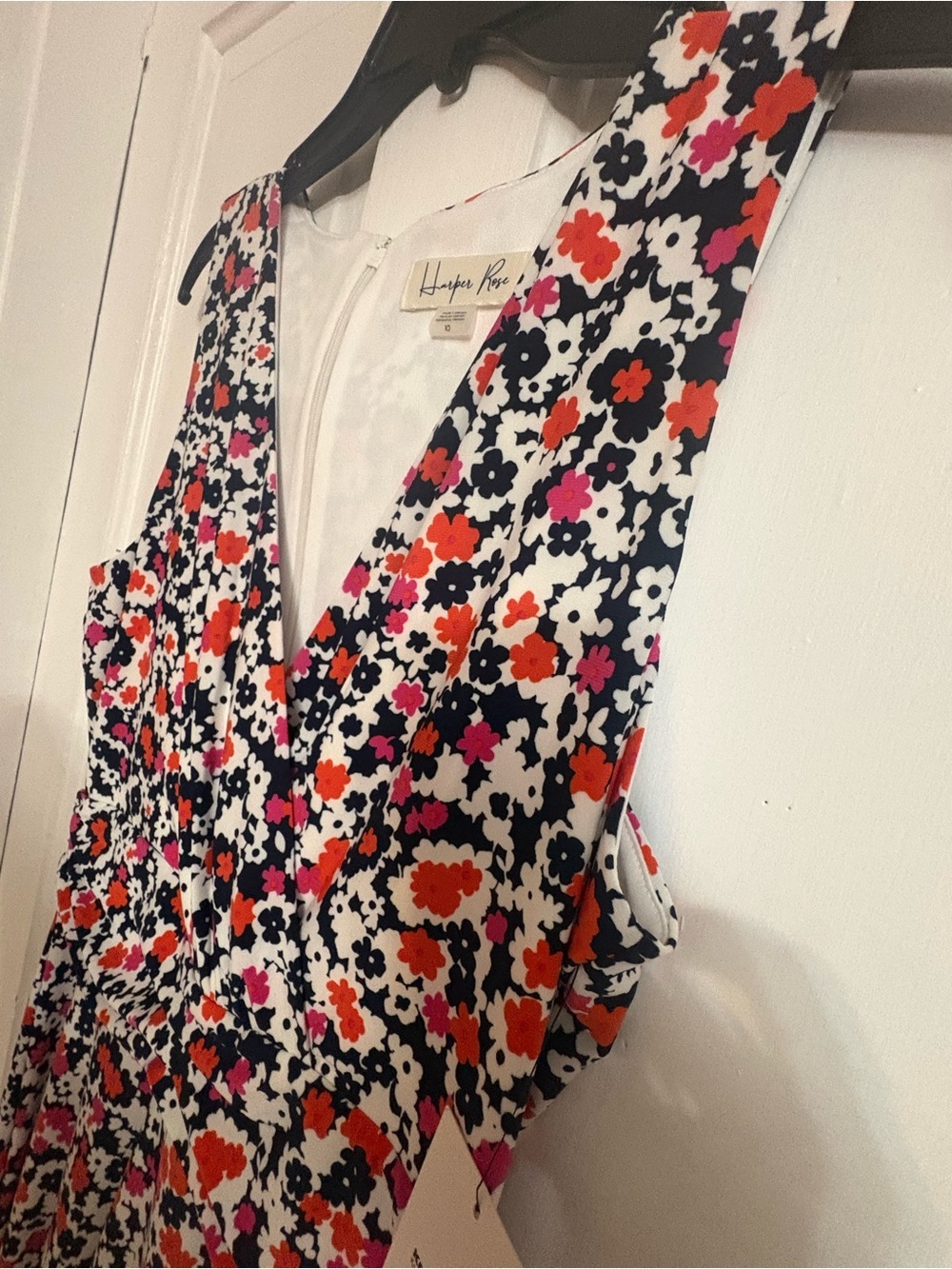 Floral Surplice Midi Dress in White, Black & Pink by Lularoe Rae - Picture 6 of 10